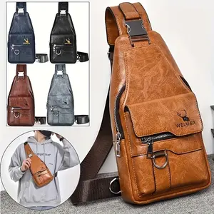 New fashionable crossbody bag, unisex, PU leather, multi-color optional, retro casual simple chest bag, large capacity multi compartment shoulder bag, mailman bag, lightweight waist bag, daily use for hiking, cycling, fishing, camping, etc