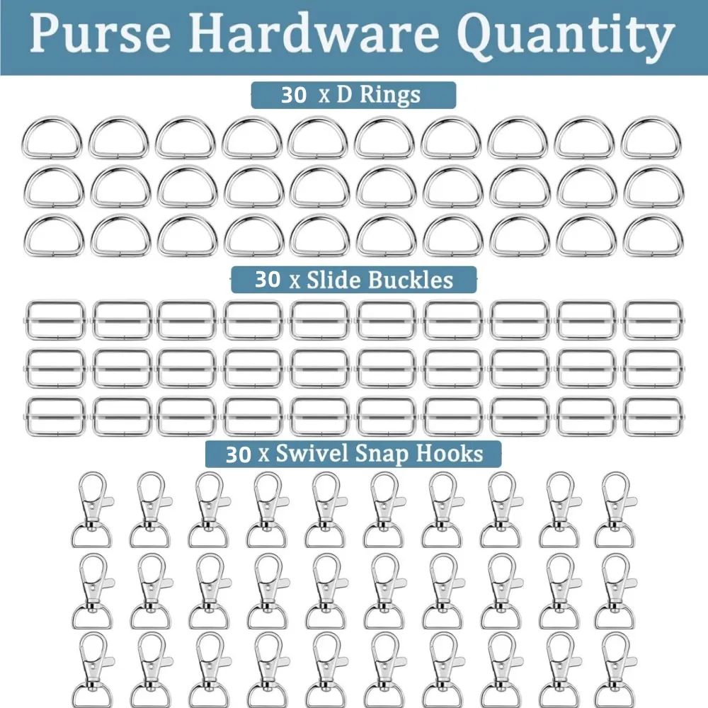 90-Piece Heavy-Duty Hardware Kit with 1-Inch Carabiner Hooks, D-Rings & Slide Buckles, 360° Swivel Knob for Backpacks, Camping & Daily Life, Rust-Proof for Purses, Crafts, Sewing, Nylon Fabric, Webbing
