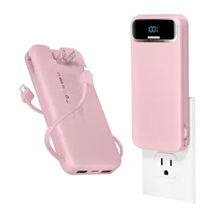 Diamuar Portable Charger with Wall Plug, 12000mAh USB C Power Bank Fast Charging, External Battery Pack with Built in Cables, Digital Display, 5 Output 2 Input for iPhone Android Cell Phone Tablet summerwins