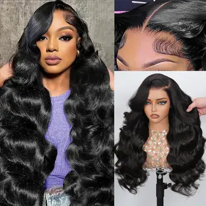 Ethiry Hair 13x6 HD Transparent Lace Front Wigs Human hair Pre Plucked 200 Density Brazilian Body Wave Frontal Wigs Human Hair with Baby Hair Natural Hairline Natural Black Color