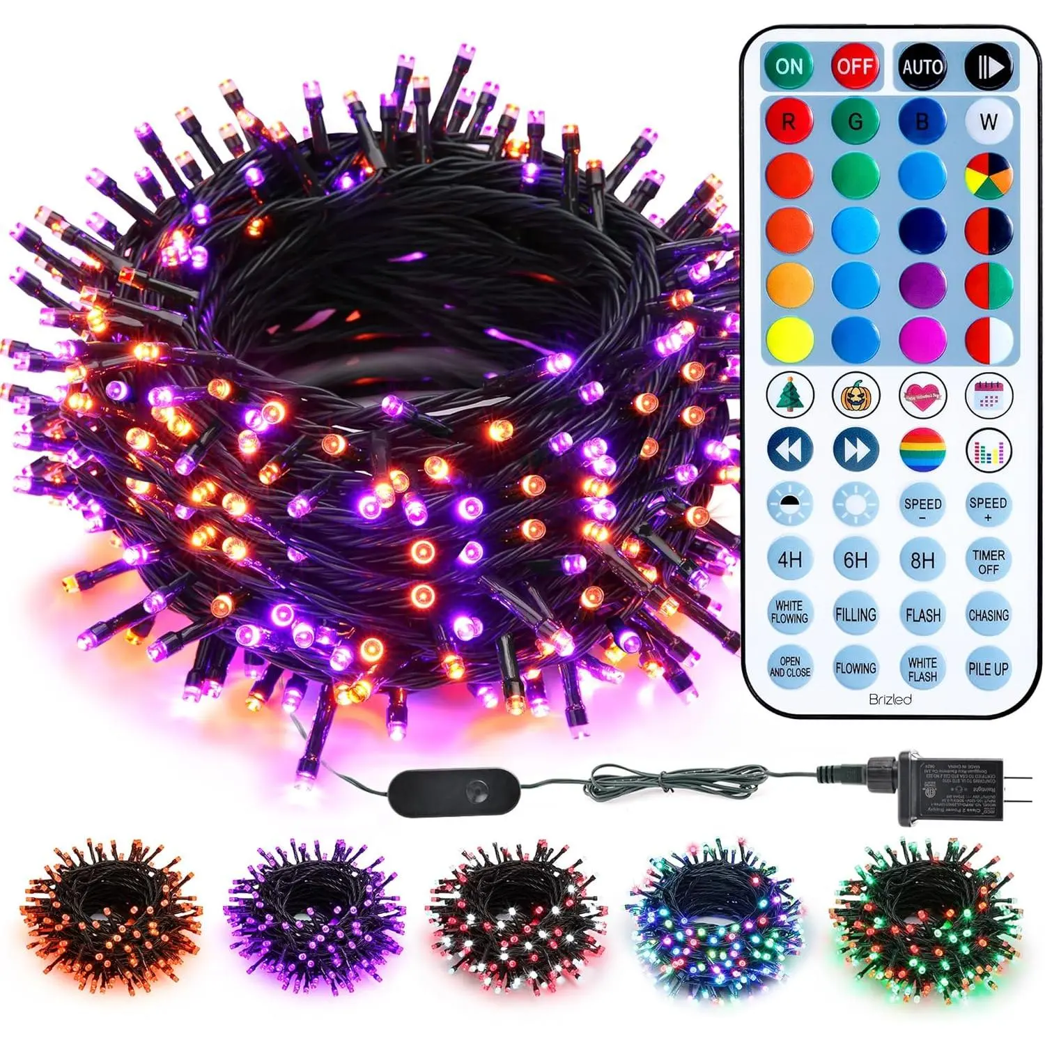 Brizled Color Changing String Lights,66FT 200 LED RGB Christmas Lights Dimmable Multifunctional Christmas Light with Remote for Indoor Outdoor Halloween Xmas Tree Holiday Party Thanksgiving Decor, Water Proof, Party Light