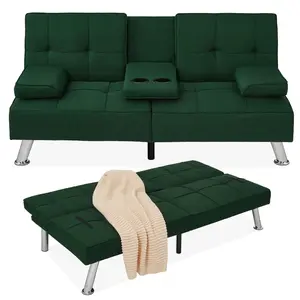 Best Choice Products Modern Linen Convertible Futon Sofa Bed w/ Removable Armrests, Metal Legs, Cupholders Best Choice Products Modern Linen Convertible Futon Sofa Bed w/ Removable Armrests, Metal Legs, Cupholders