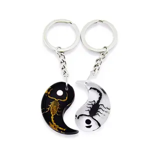 Real Scorpion Ying Yang Friendship Keychain Black and White w/ Dots