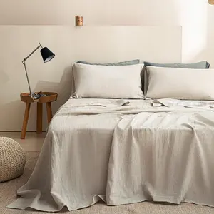 Simple&Opulence 100% Linen Sheets Set, Natural French Linen Bed Sheets, Breathable Soft Durable Bedding Set for All Season