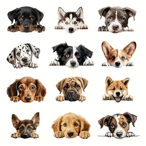 12-Pack Pocket Fun Peep Dog DTF Heat Transfer Iron-On Stickers, Perfect for Clothing Customization, Easy to Use and Apply, Durable