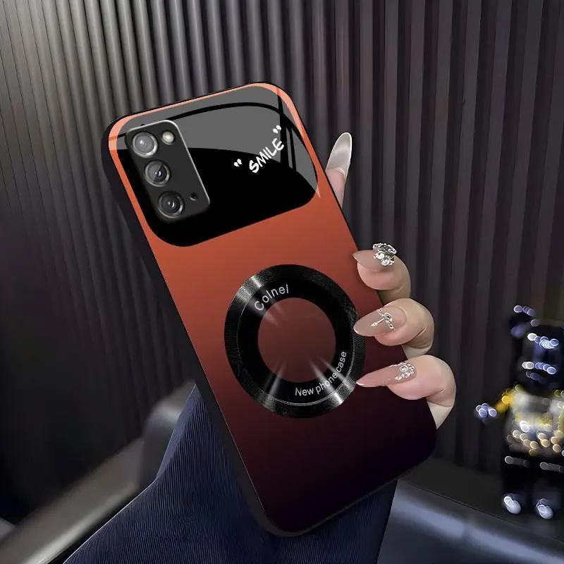 Gradient Glass Magnetic Smartphone Casing for Galaxy Note20, Luxury Matte Shockproof Cellphone Cover with Camera Lens Protector, Handheld Phone Accessories.666