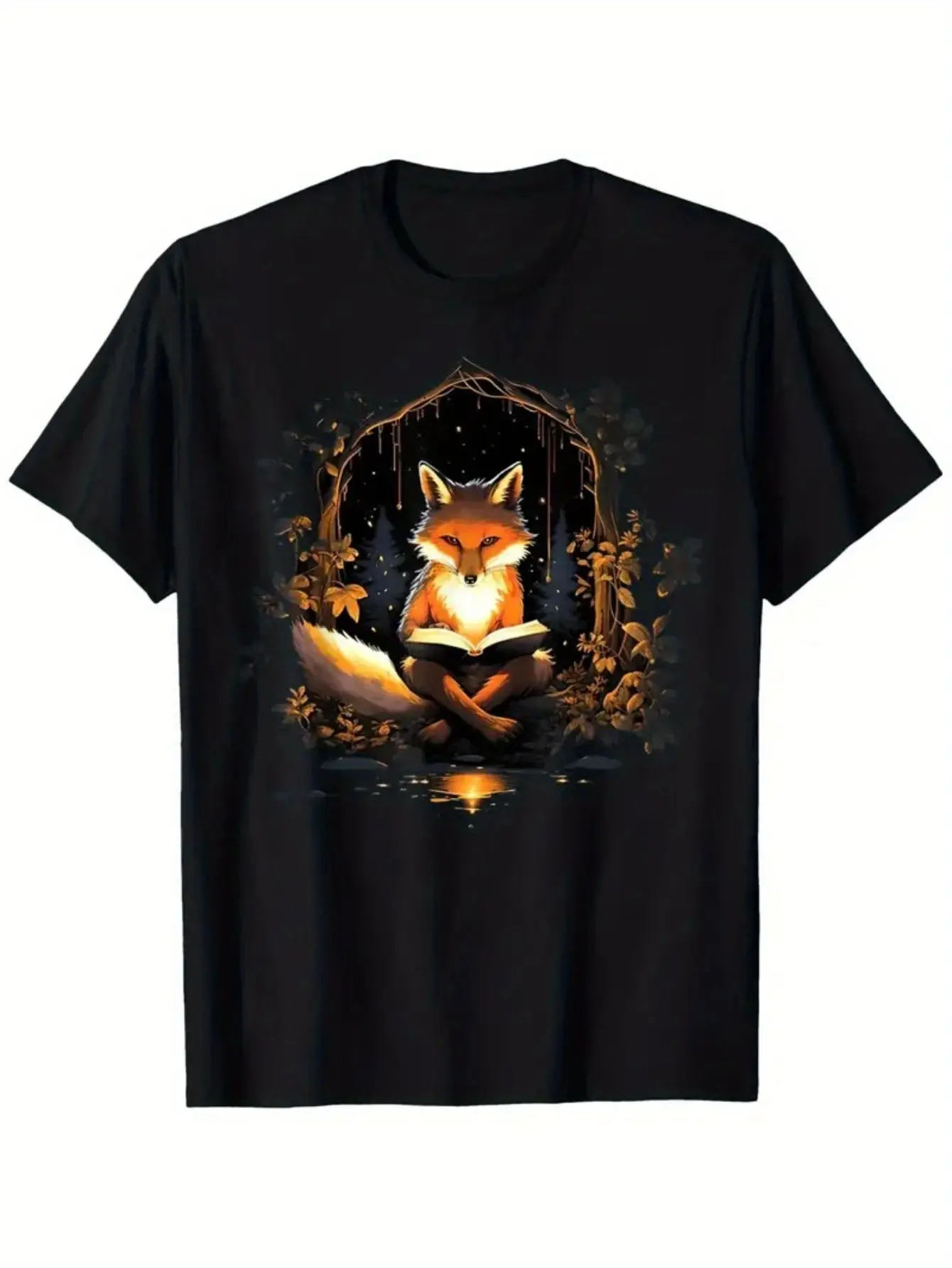 Men's Cottagecore Fox  Goblincore T-Shirt - Fantas unisex soft cotton short sleeve t shirt, vintage graphic casual tee for men women teens, perfect birthday holiday gift for camping travel gym daily street casual wear