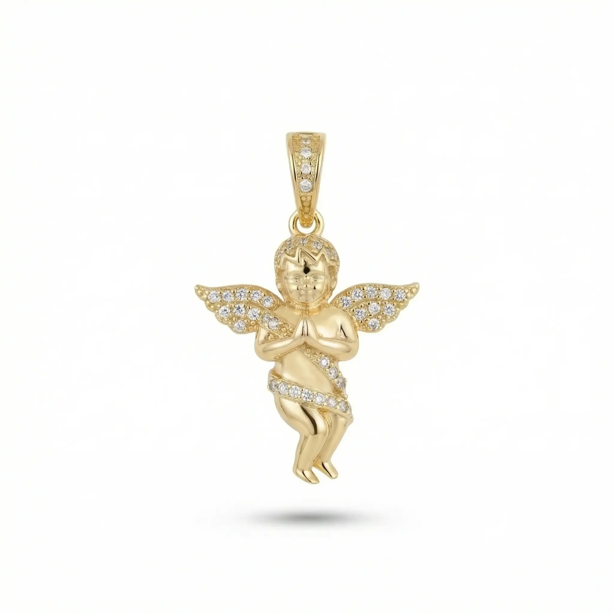 Baby Praying Guardian Angel Pendant Necklace - VVS Moissanite, 925 Sterling Silver or Gold Vermeil, 1" Length 1 Inch Unisex 925 Silver Pendant with Box Chain, Diamond Tester Compatible Angel Necklace