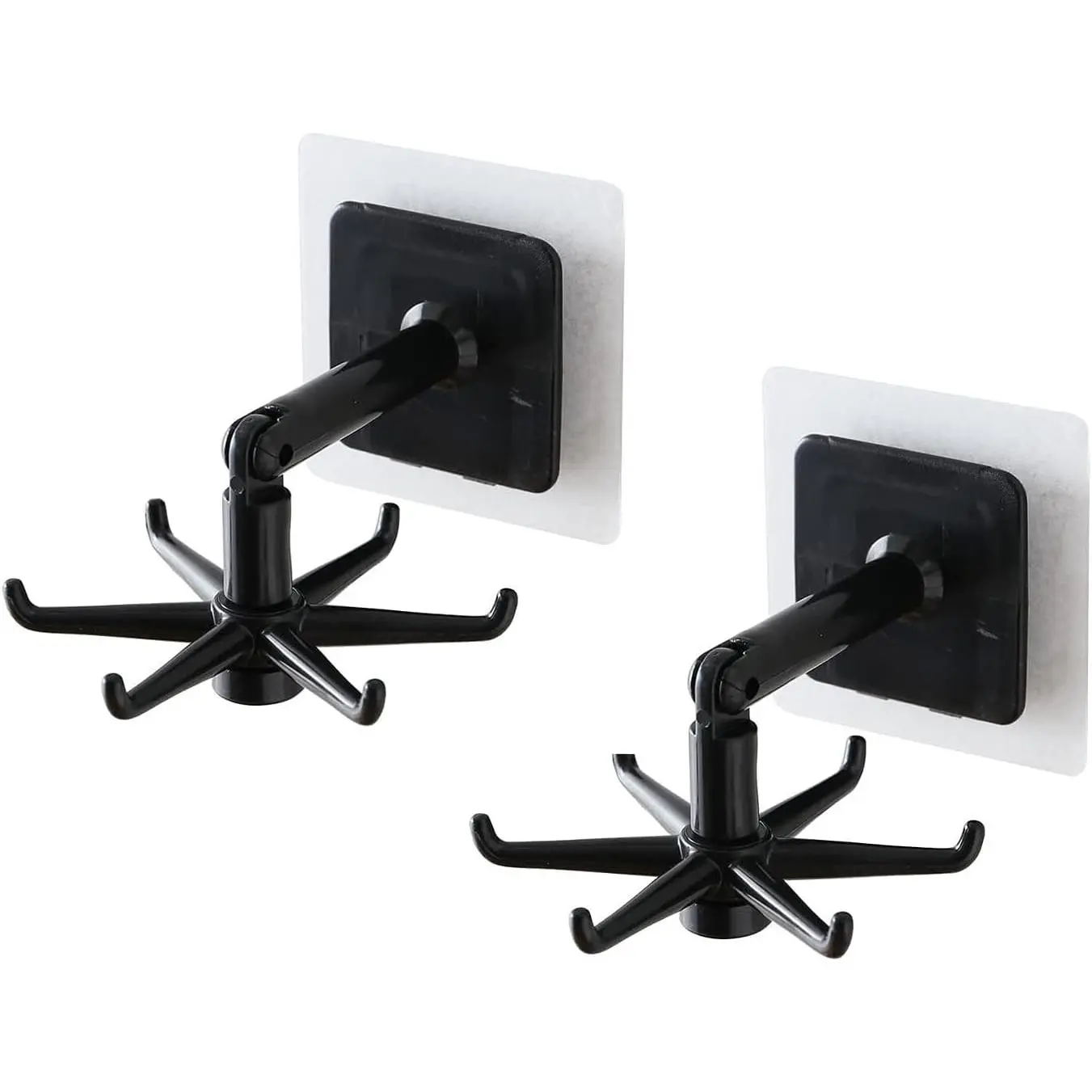 2PCS Self-Adhesive Plastic 360° Rotating Folding Hangable Hook Racks - Vertical Flip Waterproof, Smooth Home Organizer, No-Drill Strong Adhesive, for Kitchen Wall Utensils, Towels, Light Items