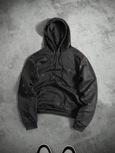 Men's Casual Hooded Sweatshirt with Rhinestone Decoration, Loose Fit Design, Fashionable Comfortable Outerwear, Daily Wear Preferred