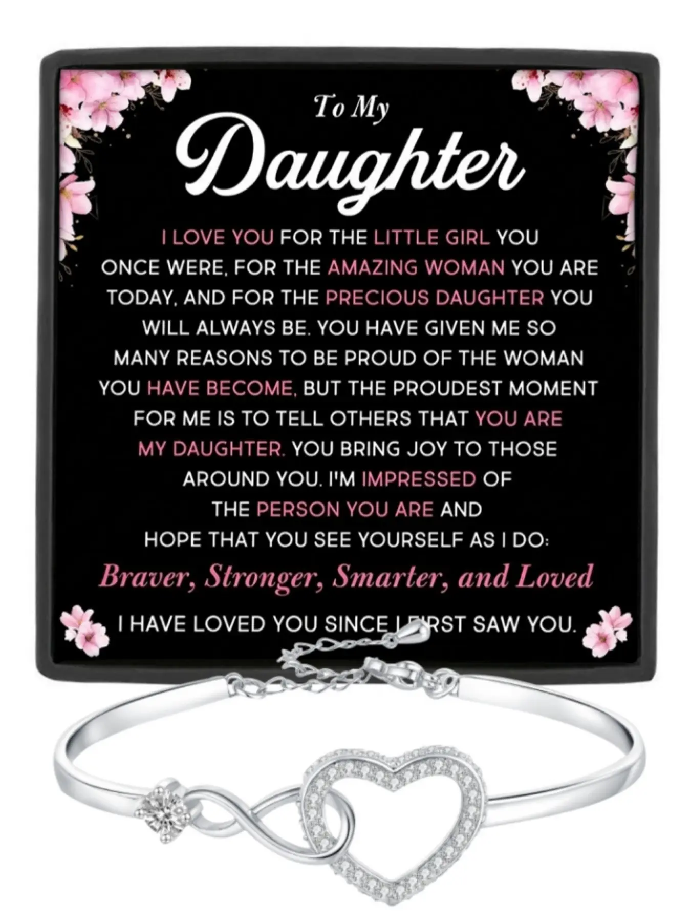 To My Daughter Infinity Heart CZ Bangle Bracelet Daughter Birthday Gift, Graduation Gift, Christmas Gift Inspirational Bracelet Inspirational Jewelry Heart Cuff Bracelet