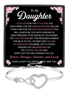 To My Daughter Infinity Heart CZ Bangle Bracelet Daughter Birthday Gift, Graduation Gift, Christmas Gift Inspirational Bracelet Inspirational Jewelry Heart Cuff Bracelet
