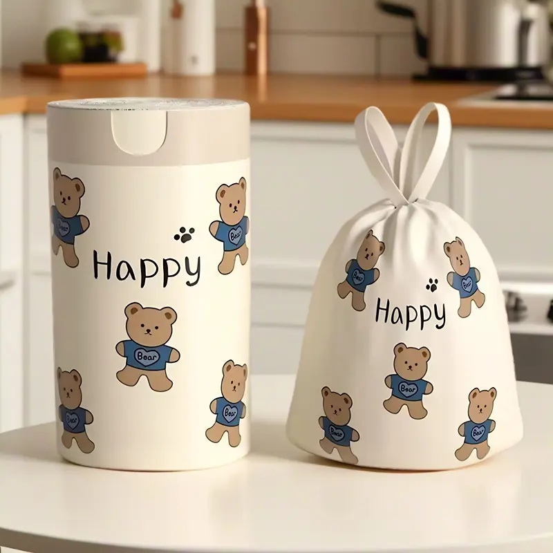 Cute Bear Drawstring Trash Bags, 50/100 Pack, 4 Gal Thick High-Density Polyethylene Durable Disposable Bags, Multi-Purpose Large Size for Kitchen, Bathroom, Bedroom, Durable Trash Bags