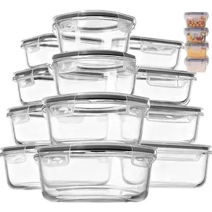 12-Pack 4-Size Food-Grade Airtight Glass Bowls with Snap Lids | Microwave Safe Leakproof Containers for Picnics & Camping Snacks Utensils Kitchen