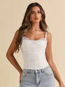 Lace Halter Top for Women, Mesh Ruched Bra with Thin Straps, Cute Upper, Elegant and Comfortable Design