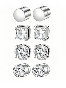 4 Pairs Fashion Stainless Steel Ear Cuffs, Rhinestone Jewelry Set, Ear Stack Earrings Set, Unisex Daily Wear, Unique Design, Luxury Feel, No Piercing Required