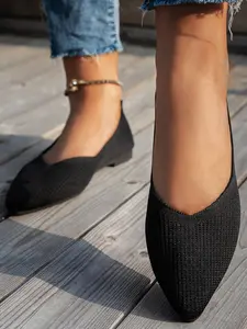 New Pointed Toe Flyknit Single Shoe, Breathable Non-Slip Footwear, Ultra-Thin Soft Sole Daily Wear Shoes for Women