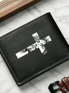 #JesusCrossWallet #ReligiousDesign | Men's Black Leather Bifold Wallet with Jesus Face Cross Print, Faith-Inspired Style Card Holder, Durable Faux Leather Purse, Slim & Portable, Suitable for Daily Use & Religious Occasions, Meaningful & Stylish Accessory