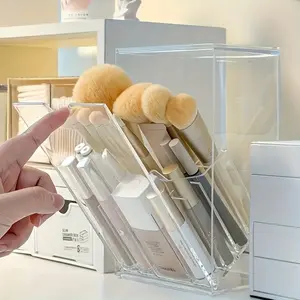 Acrylic Makeup Brush Holder, Multi-Functional Desktop Organizer, Transparent Plastic Cosmetic Storage Box, Ideal for Makeup Tools & Accessories