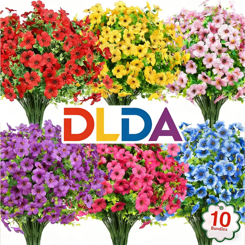 10 Bundles Romantic Artificial Flowers | UV Resistant Fake Silk Flowers,Faux Plastic Plants for Spring Summer Garden Porch Window Box Table Vase, Indoor Outdoor Decor