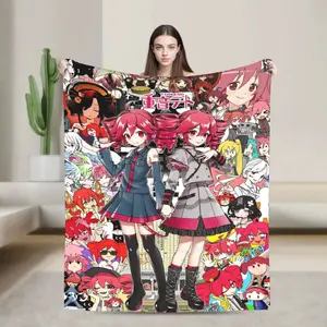 Anime Manga Kasane Teto Character Art Flannel Blanket - Soft, Breathable All-Season Blanket for Living Room, Travel, Gifts for Boyfriend, Anime Manga Blankets