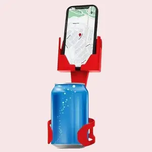 ROCKET RED Phone Mount - Red Cup Holder Phone Stand - Cell Phone Holder - Made In America Mobile Phone Car Mount - Cellphone Hacks - Smartphone Holder for Car or Truck - Flexible Round Base Fits Most Cupholders - Power Cord Access - Cell Phone Accessories