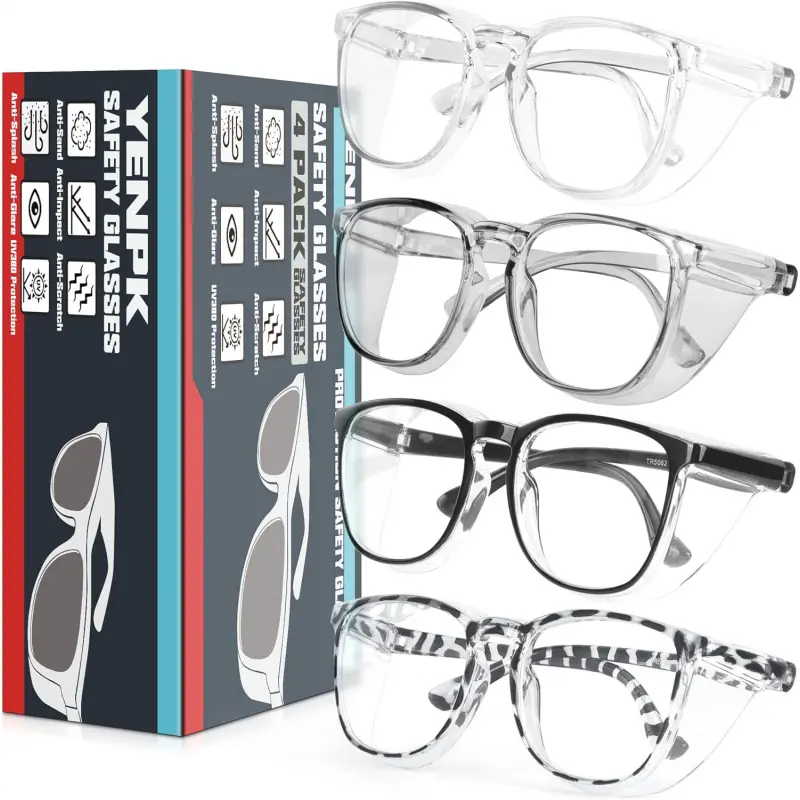 4 Pack Safety Glasses Goggles For Women Anti Fog, Cute Protective Eyewear for Nurses, ANSI Z87+ Anti-Blue Light