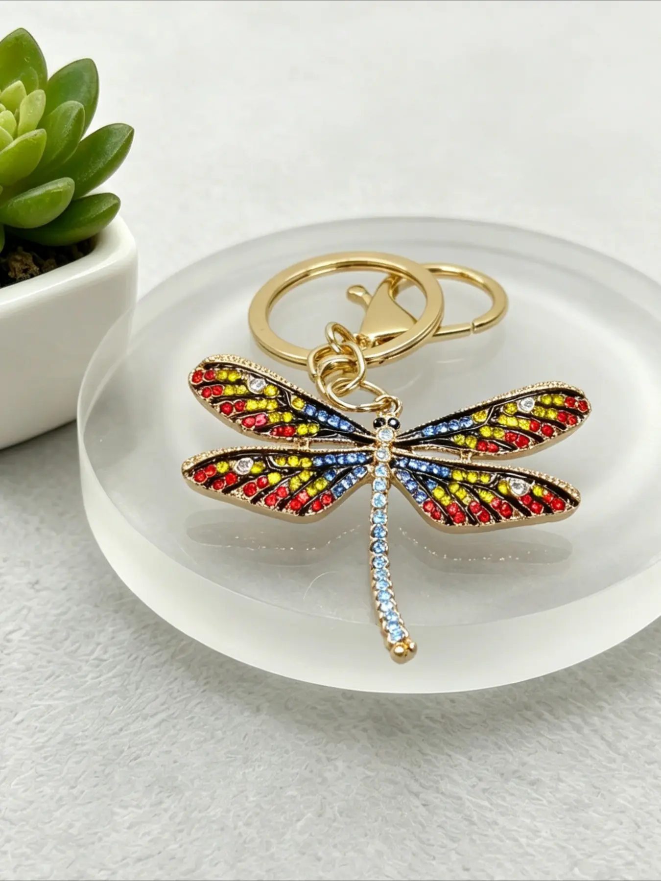 1PC Fashion Key Ring Dragonfly Rhinestone Pendant Stylish Keychain for Women Daily & Party Decoration