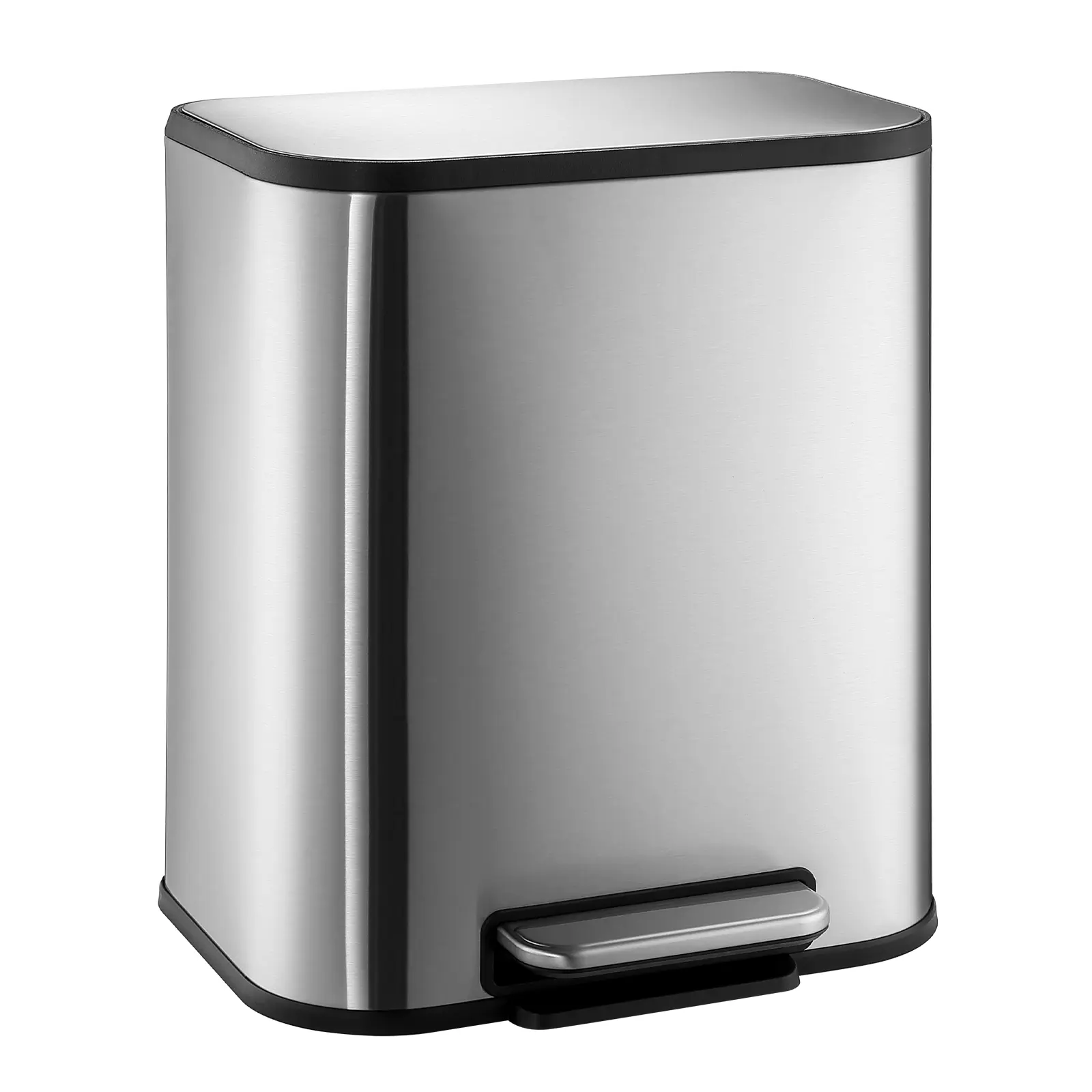 Hands-Free Stainless Steel Kitchen Trash Can - Step Pedal Design, Soft-Close Lid, Removable Inner Bucket, Slim Rectangular Garbage Bin, Ideal for Kitchen, Bathroom, Office, Home