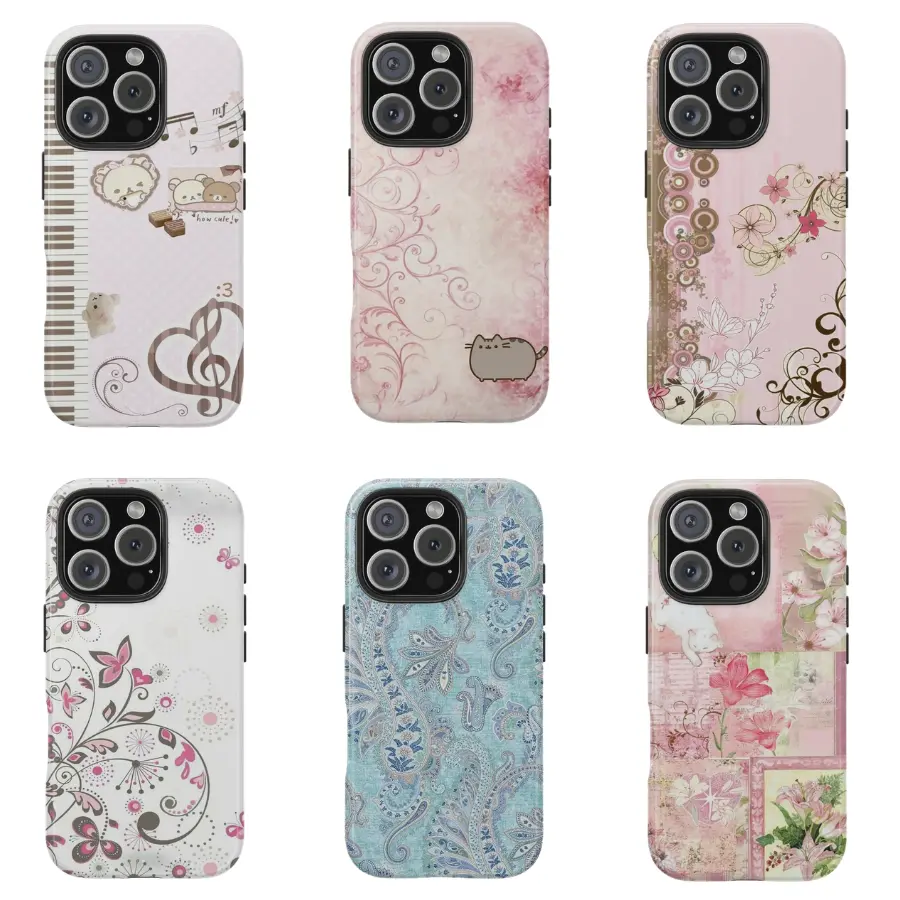 Cute Vintage Floral Phone Case for iPhone, Coquette Pink Aesthetic Paisley Pattern Shaving Chic Piano Note Flowers Protective Shockproof Pre-printed Phone Shell Trendy Gift for Girls iPhone Case for iPhone 17 16 15 14 13 12 11 Pro Max & Samsung 22-26Galax