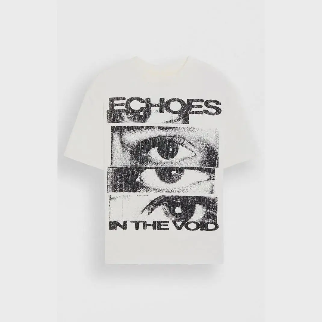 Men's Echoes In The Void Eye Graphic Cropped T-Shirt Vintage Distressed Print Boxy Crop Tee Y2K Grunge Streetwear Short Sleeve Top Cropped T-Shirt、Boxy Crop Tee Casual Crewneck Menswear Medium Shortsleeve Cotton