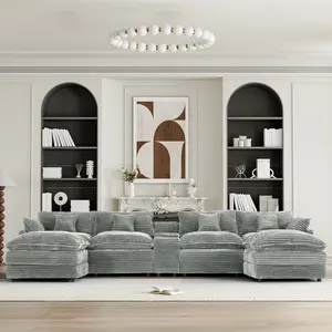 Aobtkel 148-Oversized SleeperSofa Couch,U-Shape Sectional CloudCouch with Chaise Modular Deep Seating Sofa,Premium High-Density Foam & Plush Corduroy,Upholteed Soft Couch, Modern Living RoomFurniture Durable Comfortable Design, NoAssembly Requ#Summervibes