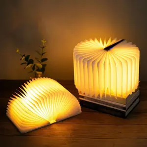 Wooden Book Lamp, Foldable Atmosphere Light, 6 Color Folding Book Lamp, Novelty LED Night Light, USB Rechargeable, Home and Office Decor Gift
