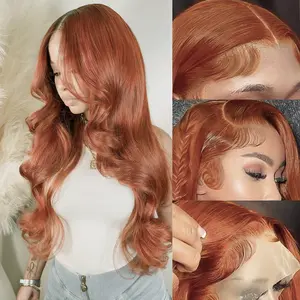 MIRELLE 13x6 Synthetic Ginger Lace Front Wigs for Women HD Transparent Body Wave Lace Frontal Wig Pre-Plucked with Baby Hair Heat Resistant Fiber 30 Inches 220 Density #350