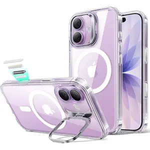 For iPhone 17 Case with Stash Stand, Camera Control Cover Compatible with MagSafe, Military-Grade Drop Protection Magnetic Phone Case for iPhone 17, Scratch-Resistant Back Cover,Clear