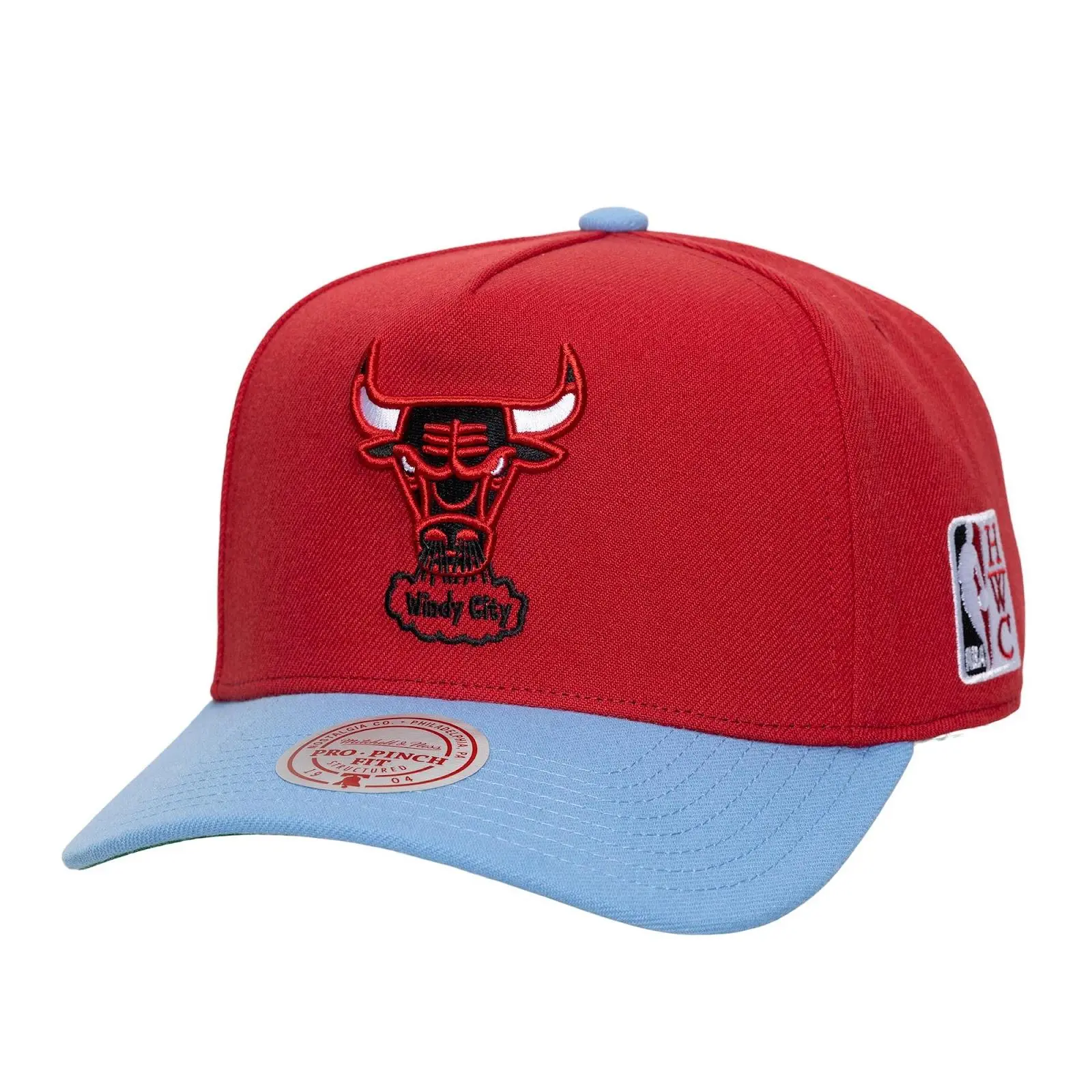 Chicago Bulls Red/Light Blue Hardwood Classics Legendary Home Pro Pinch Snapback Hat NBA Throwback Cap Adjustable Fan Gear Mitchell & Ness
