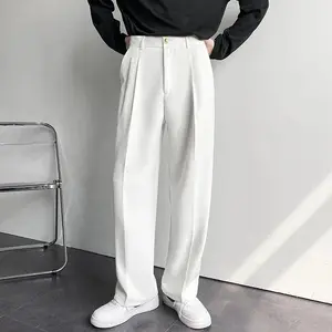 2025 New Men Straight Pants Fashion Korean Loose Suit Trousers Casual Draped Baggy White Wide Pant Male Streetwear Beige Oversize