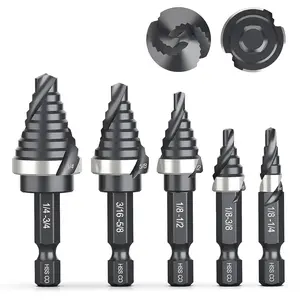 THINKWORK M35 Cobalt Spiral Flute Step Drill Bit Set, 5 Pcs Single Size HSS Step Bits (1/8"-3/4"), Small Size EDC Unibit with 1/4" Shank Step Bits for Metal, Aluminum, Steel, Wood Plastic