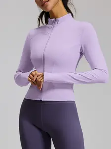 Women's Long Sleeve Zip-Up Athletic Jacket - Lightweight, Breathable Workout Top with Thumb Holes