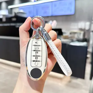for Nissan Keychain with Key Fob Cover Compatible with Altima Maxima Rogue Armada Pathfinder 5-Buttons