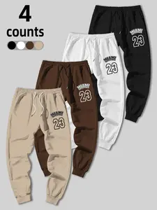 Men's Letter & Number "23" Print Drawstring Waist Sweatpants, Casual Comfy Pocket Jogger Pants for Fall & Winter, Men's Trousers for Daily Wear