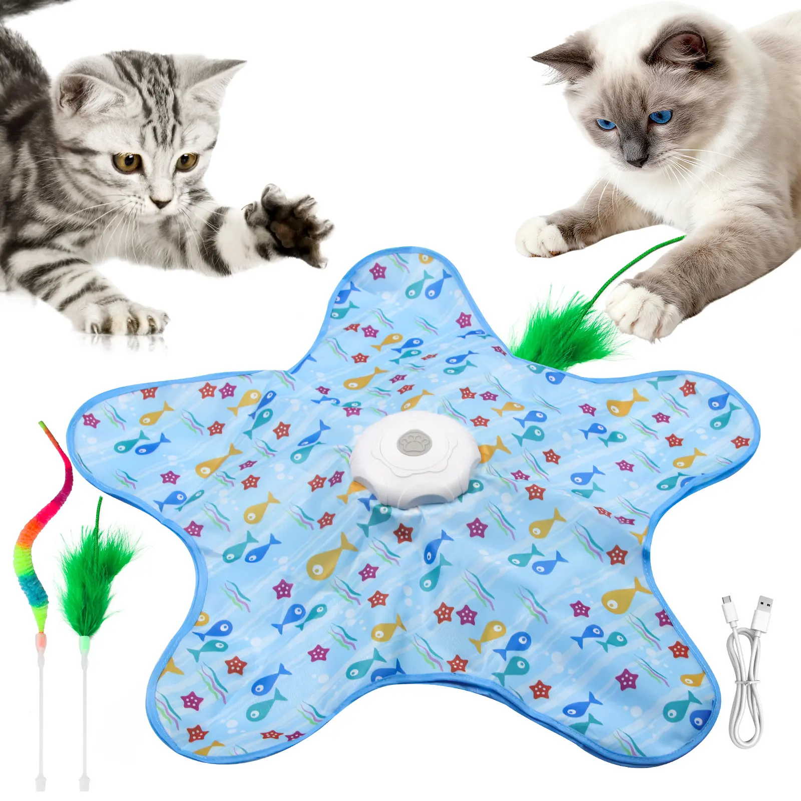 Interactive Unpredicatable Moving Feather Hunting Cat Toy , Hide and Seek Rechargeable Cat toy for bored cat,Automatic Chargeable，Indoor Exercise & Boredom Relief for All Breeds cats