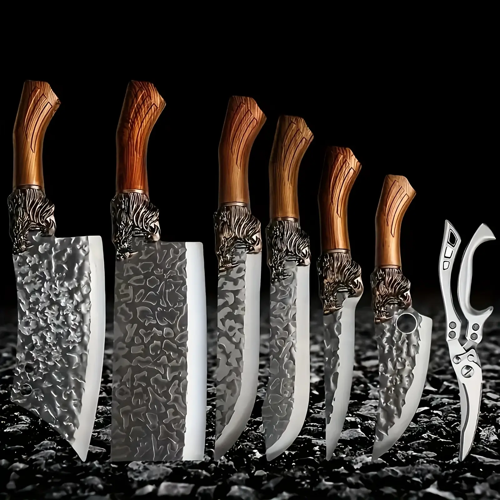 7 pieces durable stainless steel kitchen knife set, high quality sharp blade, for home kitchen meat, vegetable cutting, easy to clean, ideal choice for kitchen cooking Block Block