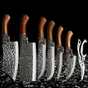 7 pieces durable stainless steel kitchen knife set, high quality sharp blade, for home kitchen meat, vegetable cutting, easy to clean, ideal choice for kitchen cooking Block Block