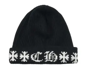 Chrome Hearts Big Daddy Cashmere Beanie - CH Cross Logo, Black White, Men's Fashion Hats, Male Men's Accessories, Beanies