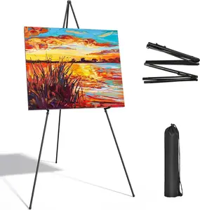 Adjustable Black Floor Easel Stand - Collapsible Tripod Display Stand for Wedding Signs - Portable Artist Easel for Posters and Art - 63" Folding Metal Stand for Display Shows and Painting