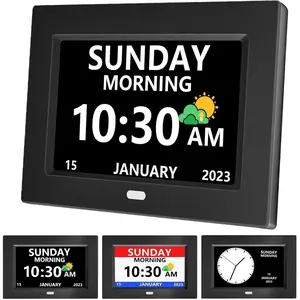 7 Inch Clock with Day and Date for  Large Display Digital Clocks 12 Alarms 3 Display Modes Large Font Alzheimer's Clock  Clock for Seniors Dayclock Black