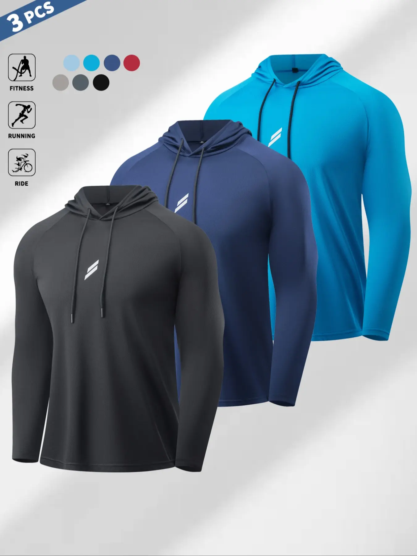 1/3/5-piece set Men's Long Sleeve Sports Hoodies, fitted sportswear, Athletic Apparel, Activewear Running, Breathable Sweat-Wicking Fabric, Reflective Chest Logo, Ideal for Running Gym Fitness Outdoor Activities