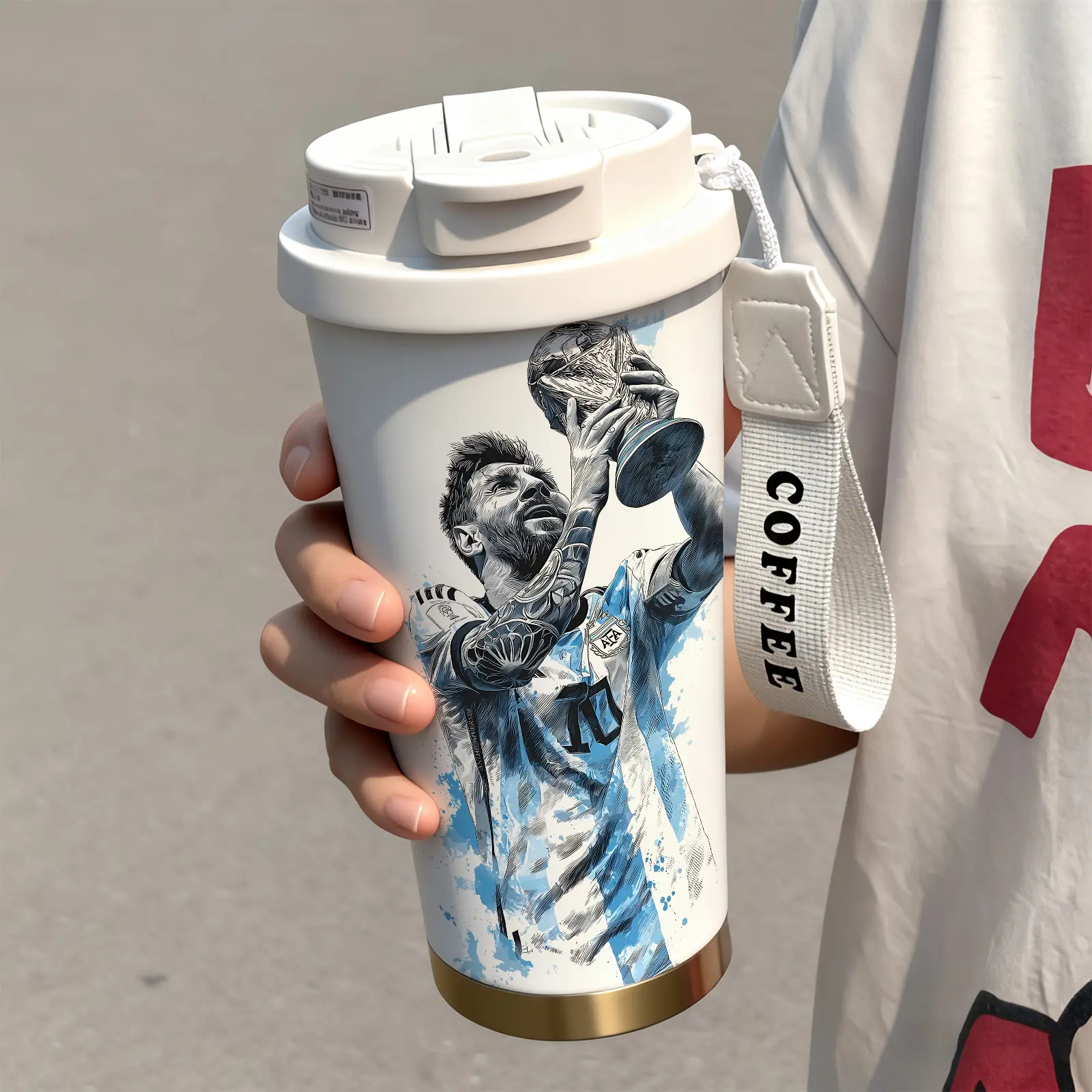 1 PC 19/24/32oz Stainless Steel Double-Wall Insulated Mug, Tumbler with Handle and Leak-Proof Lid, Soccer Champion Print, Keeps Drinks Warm 12H and Cold 24H, Gift for Men and Women, Holiday Drinkware, Insulated Water Bottle