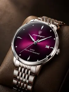 Luxury Men's Watch, 30m Waterproof, Stainless Steel Case, Silver Color, Quartz Movement, Elegant Father's Day Gift